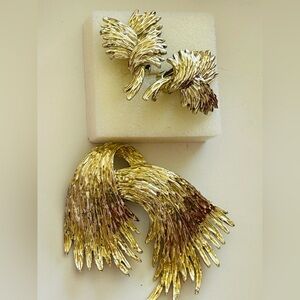 Gold-Tone Wave Fringe Brooch and Earrings Set Avon Earrings